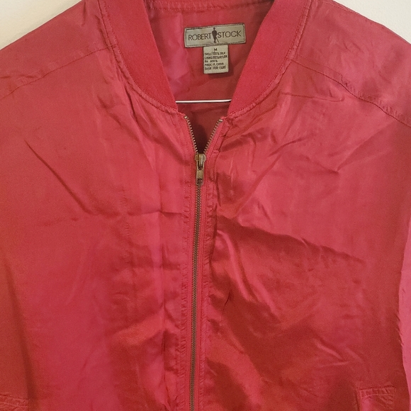 Robert Stock 100% silk lightweight burgundy bomber jacket Size Medium - Picture 3 of 8